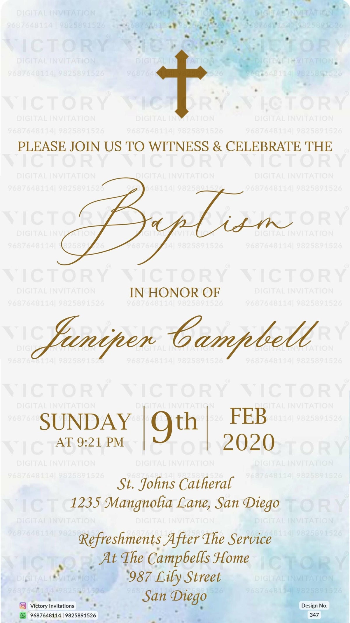 Baptism ceremony invitation card in english language with glittery theme design 347