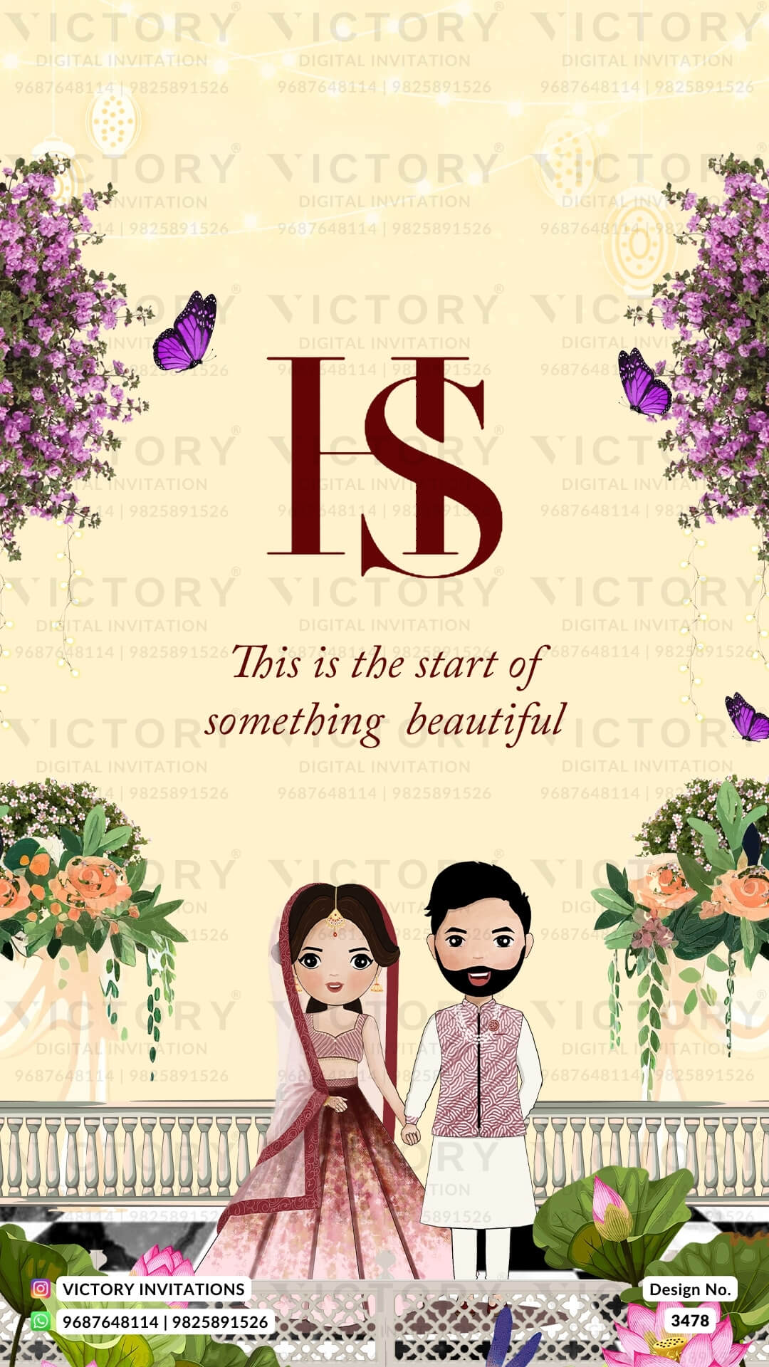 Wedding ceremony invitation card of hindu north indian family in English language with minimalistic theme design 3478