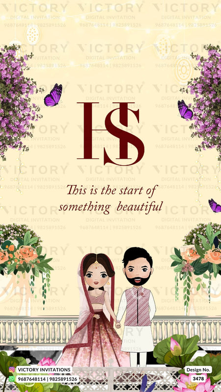 Wedding ceremony invitation card of hindu north indian family in English language with minimalistic theme design 3478