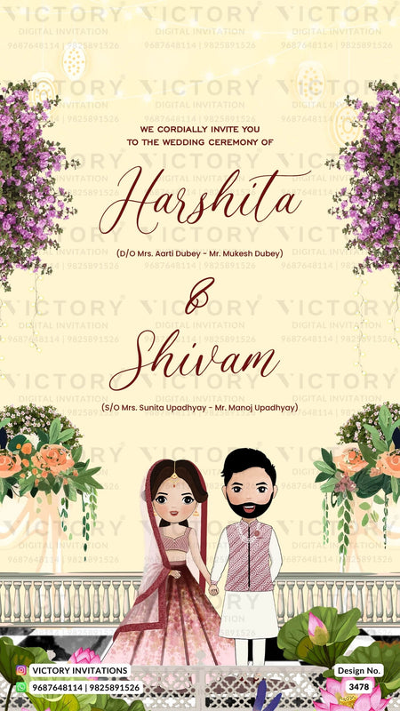 Wedding ceremony invitation card of hindu north indian family in English language with minimalistic theme design 3478