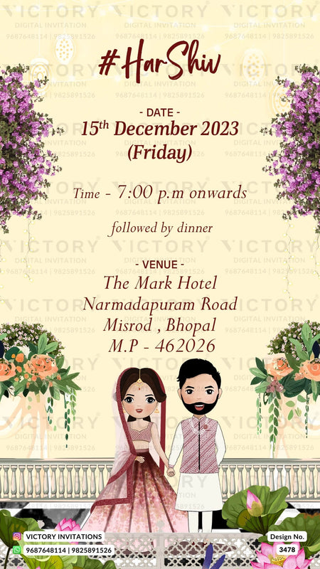 Wedding ceremony invitation card of hindu north indian family in English language with minimalistic theme design 3478