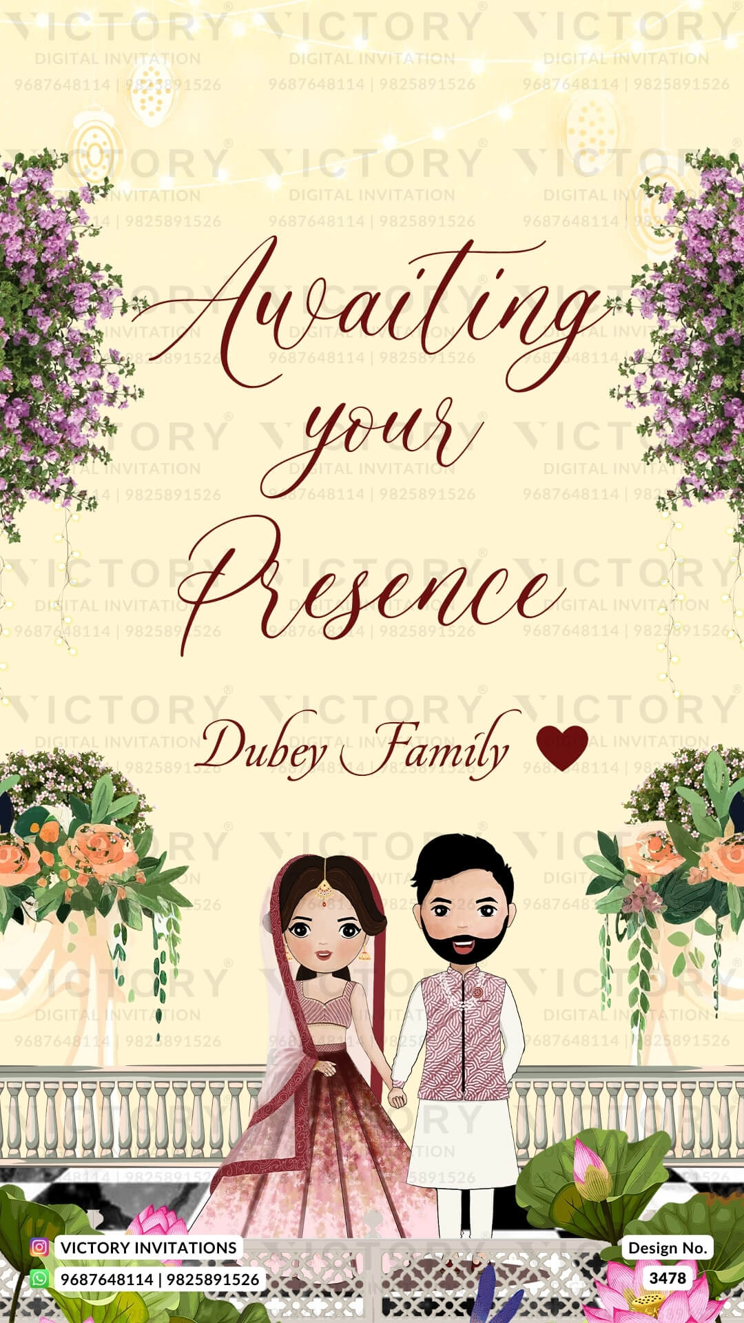 Wedding ceremony invitation card of hindu north indian family in English language with minimalistic theme design 3478