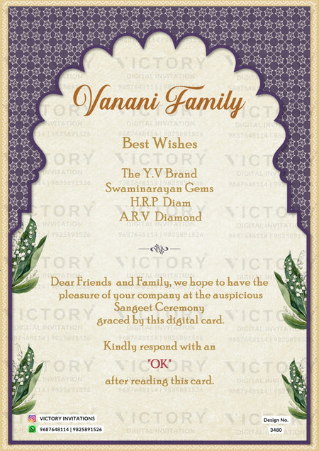 Wedding ceremony invitation card of hindu gujarati kathiyawadi family in English language with Traditional Arch theme design 3480