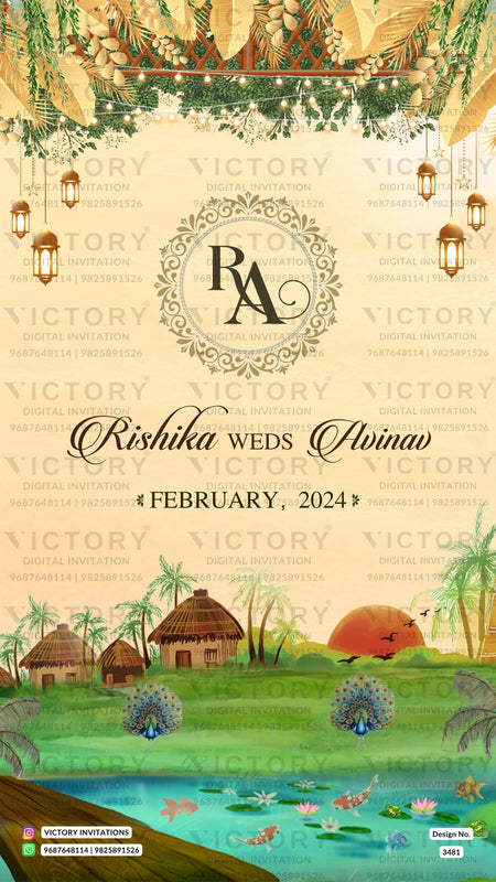 Wedding ceremony invitation card of hindu punjabi sikh family in English language with Royal theme design 3481