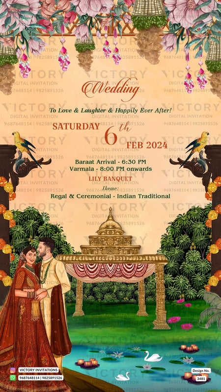 Wedding ceremony invitation card of hindu punjabi sikh family in English language with Royal theme design 3481