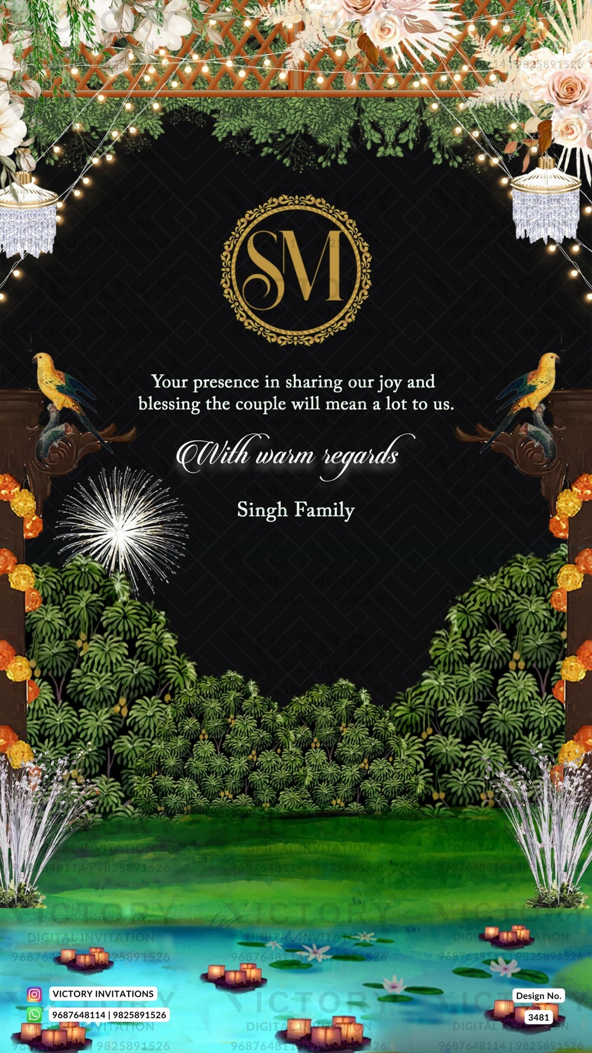 Wedding ceremony invitation card of hindu punjabi sikh family in English language with Royal theme design 3481