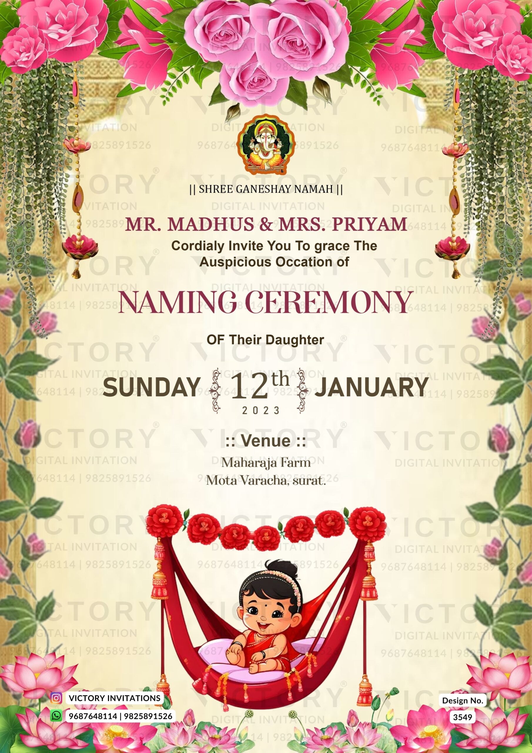 Baby Naming ceremony invitation card in english language with baby doo ...