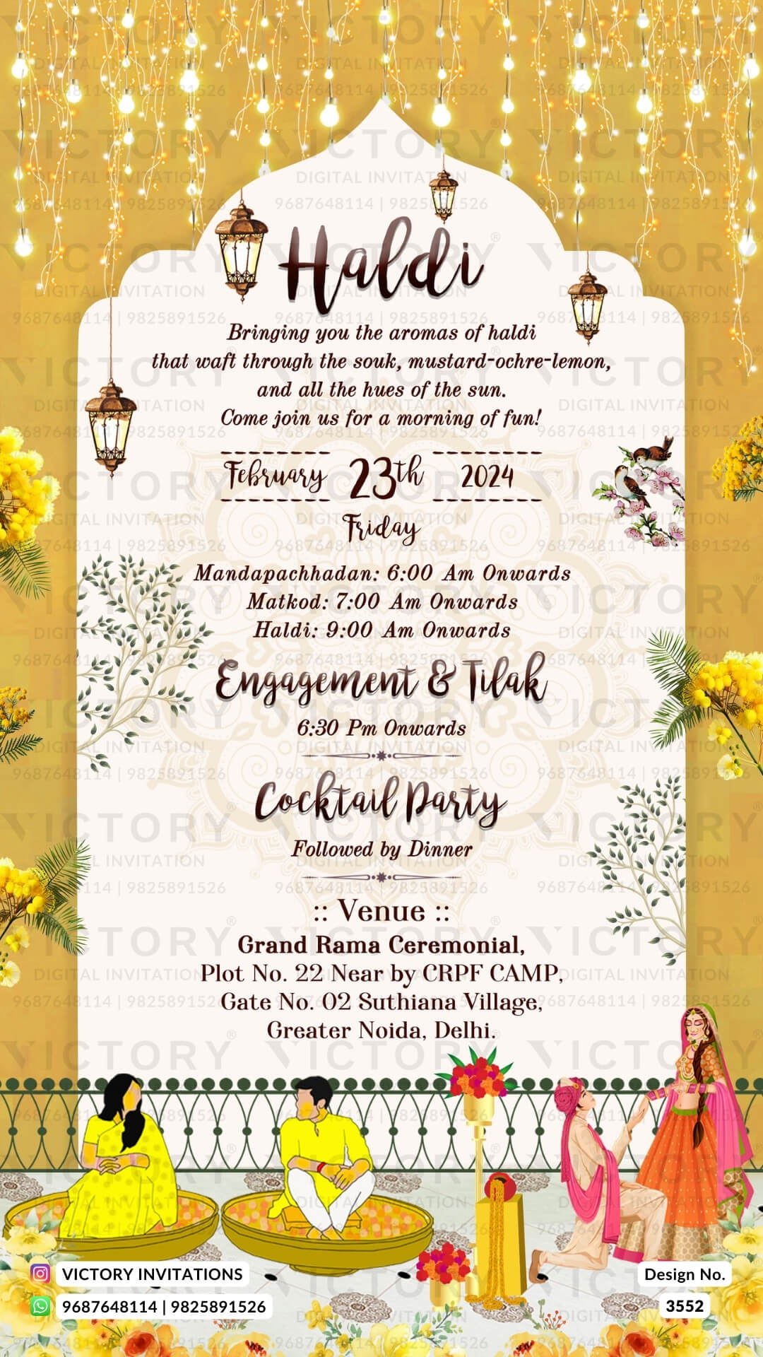 Wedding ceremony invitation card of hindu punjabi sikh family in English language with garden theme design 3552