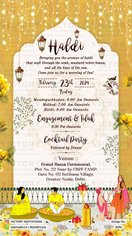 Wedding ceremony invitation card of hindu punjabi sikh family in English language with garden theme design 3552