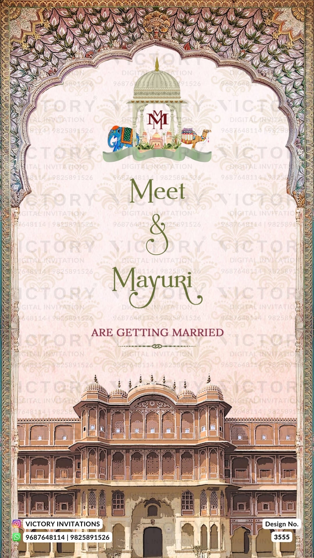 stylish couple caricature invitation card for Save the Date in English language with vintage theme design 3555
