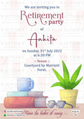 Retirement Party invitation card in english language with book, as minimalistic theme design 356