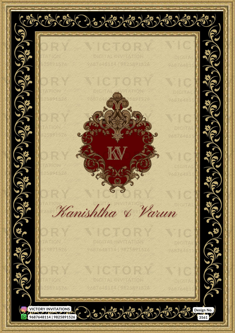 Wedding ceremony invitation card of hindu rajasthani rajput family in English language with Vintage theme design 3561