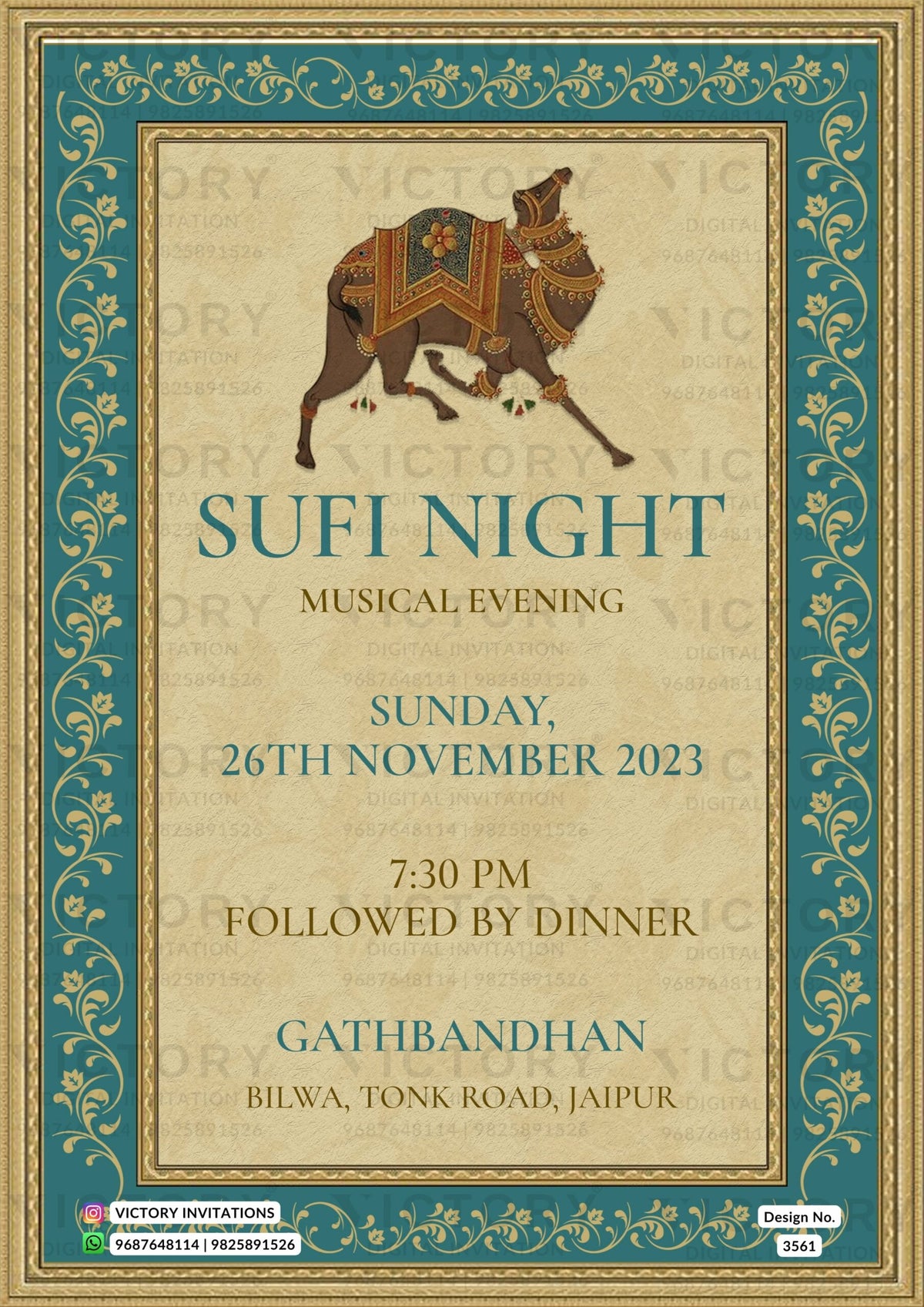 Wedding ceremony invitation card of hindu rajasthani rajput family in English language with Vintage theme design 3561