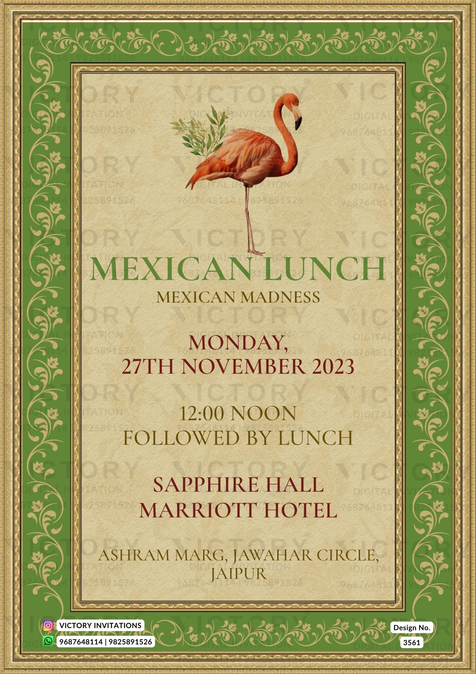 Wedding ceremony invitation card of hindu rajasthani rajput family in English language with Vintage theme design 3561