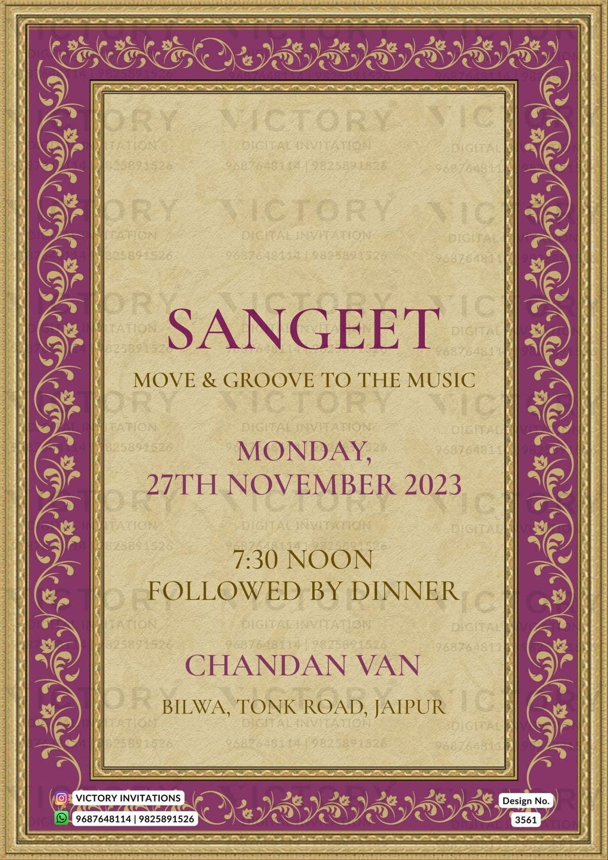 Wedding ceremony invitation card of hindu rajasthani rajput family in English language with Vintage theme design 3561