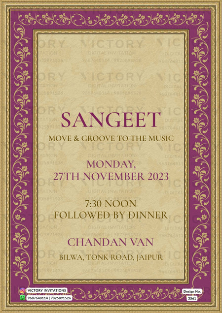Wedding ceremony invitation card of hindu rajasthani rajput family in English language with Vintage theme design 3561