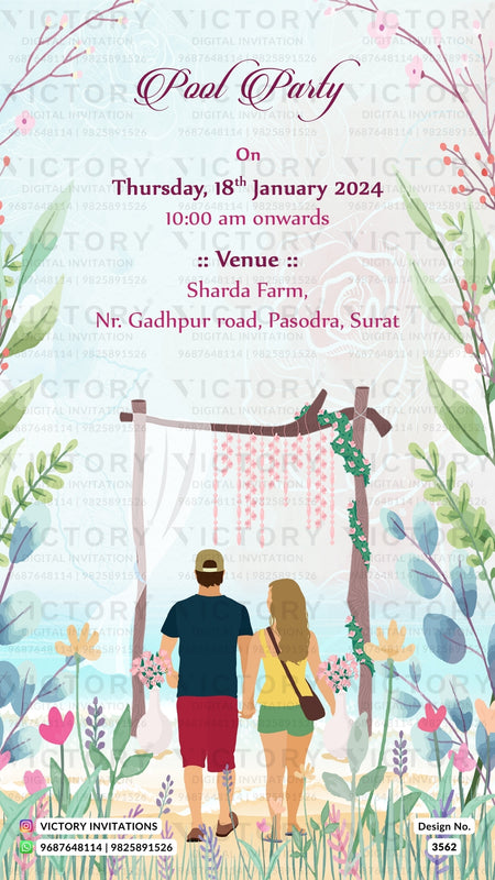Bollywood couple caricature invitation card for wedding ceremony of gujarati patel family in english language with classic theme design 3562
