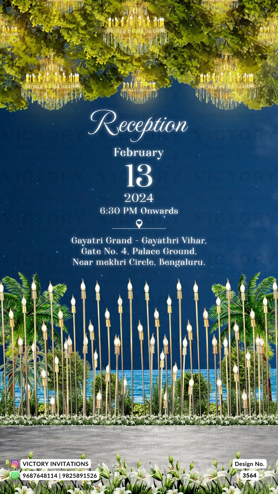 Wedding ceremony invitation card of hindu south indian kannada family in English language with Modern theme design 3564