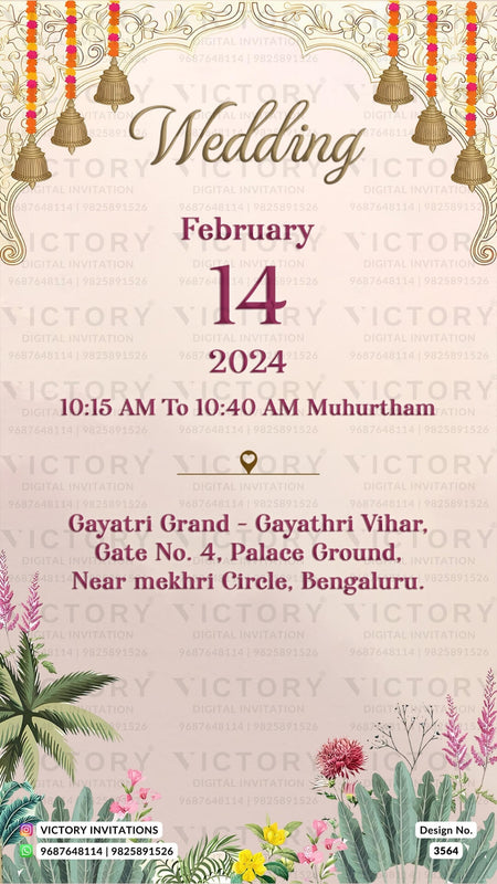 Wedding ceremony invitation card of hindu south indian kannada family in English language with Modern theme design 3564