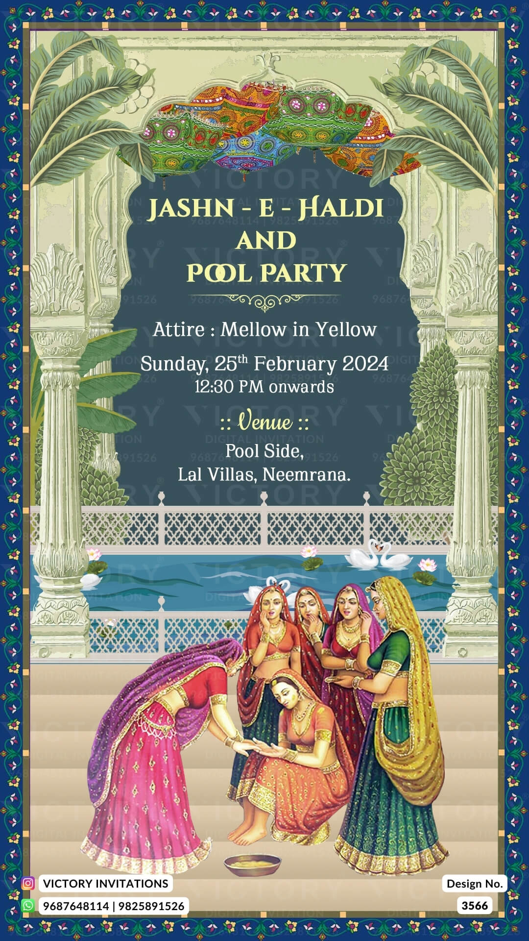 Wedding ceremony invitation card of hindu rajasthani royal family in English language with Traditional theme design 3566