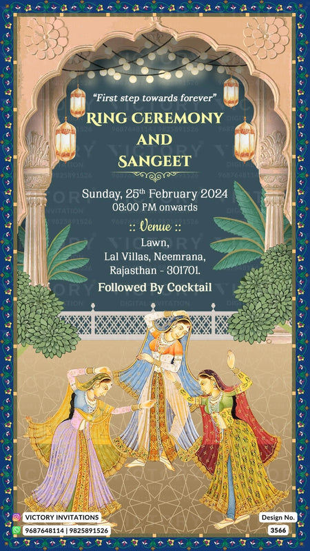 Wedding ceremony invitation card of hindu rajasthani royal family in English language with Traditional theme design 3566