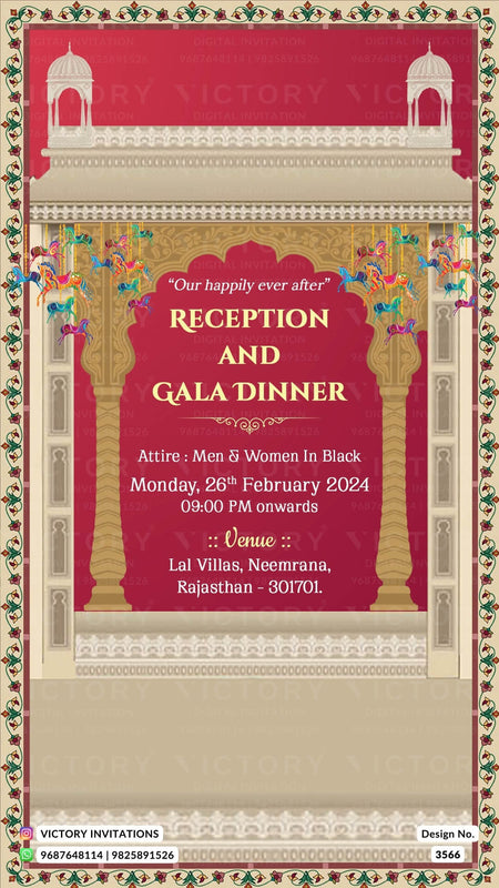 Wedding ceremony invitation card of hindu rajasthani royal family in English language with Traditional theme design 3566