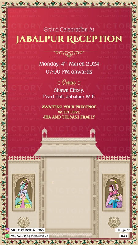Wedding ceremony invitation card of hindu rajasthani royal family in English language with Traditional theme design 3566