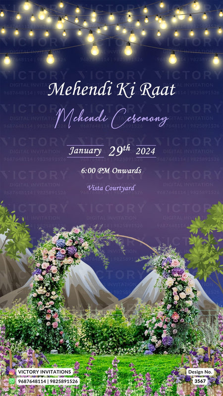 Wedding ceremony invitation card of hindu north indian family in English language with destination theme design 3567