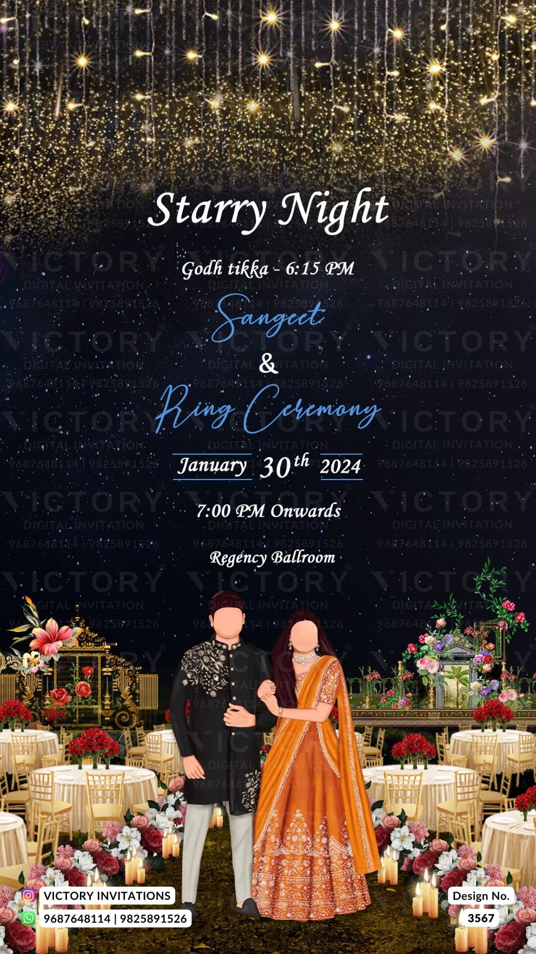 Wedding ceremony invitation card of hindu north indian family in English language with destination theme design 3567