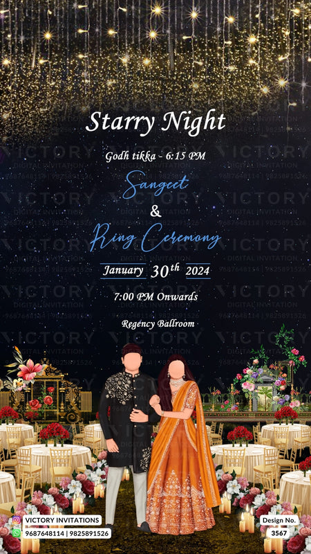 Wedding ceremony invitation card of hindu north indian family in English language with destination theme design 3567