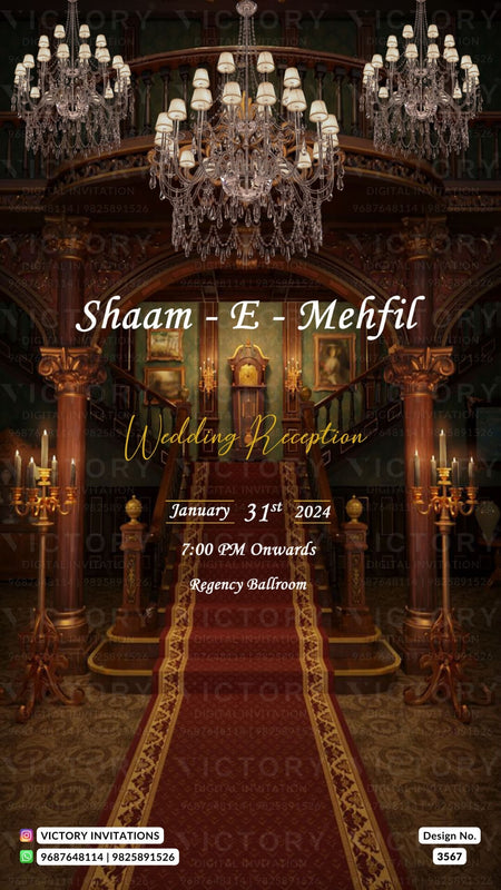 Wedding ceremony invitation card of hindu north indian family in English language with destination theme design 3567