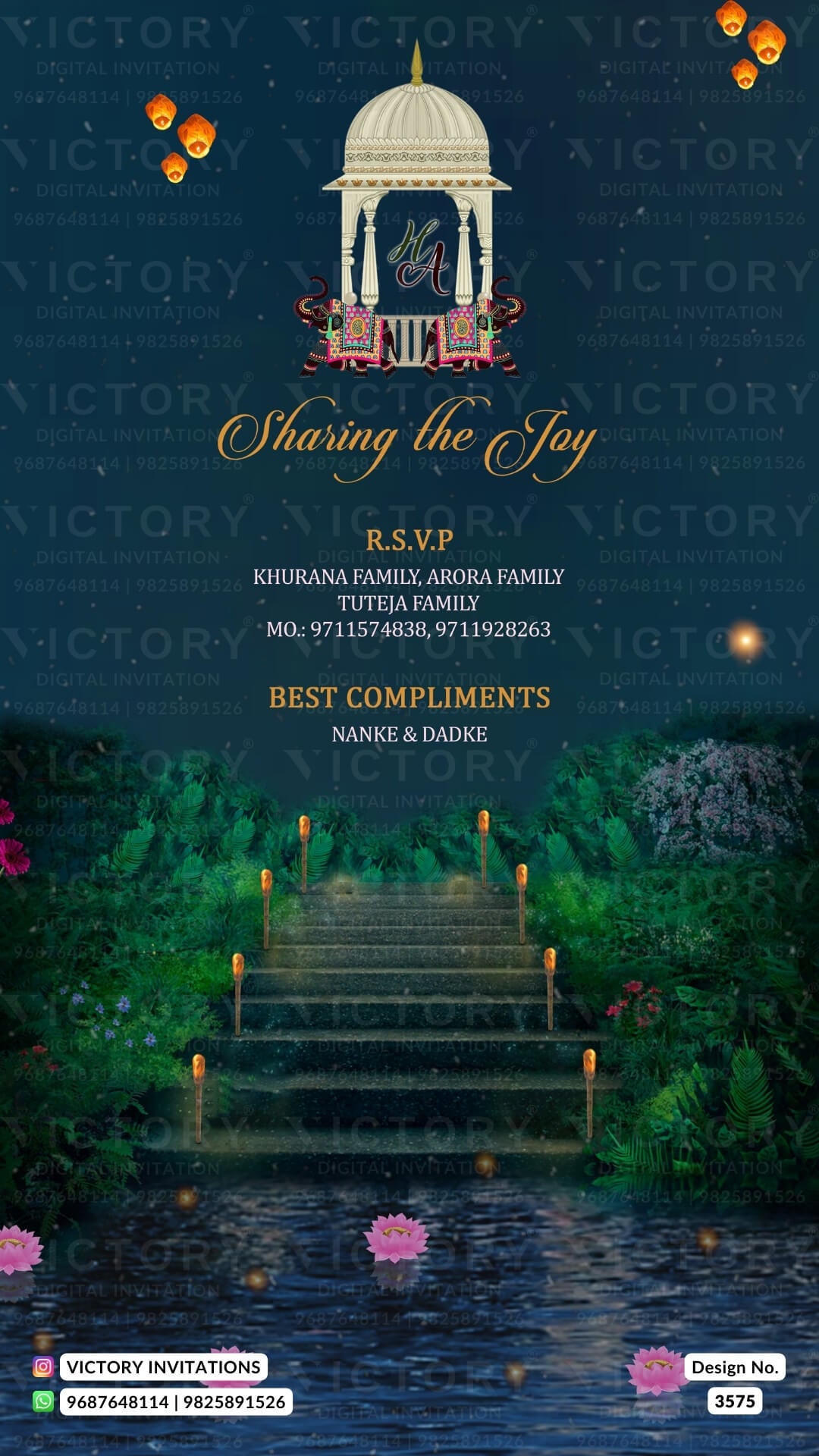 Wedding ceremony invitation card of hindu punjabi haryanvi family in English language with Garden theme design 3575