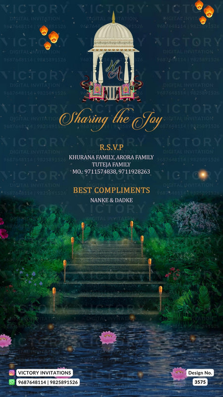 Wedding ceremony invitation card of hindu punjabi haryanvi family in English language with Garden theme design 3575