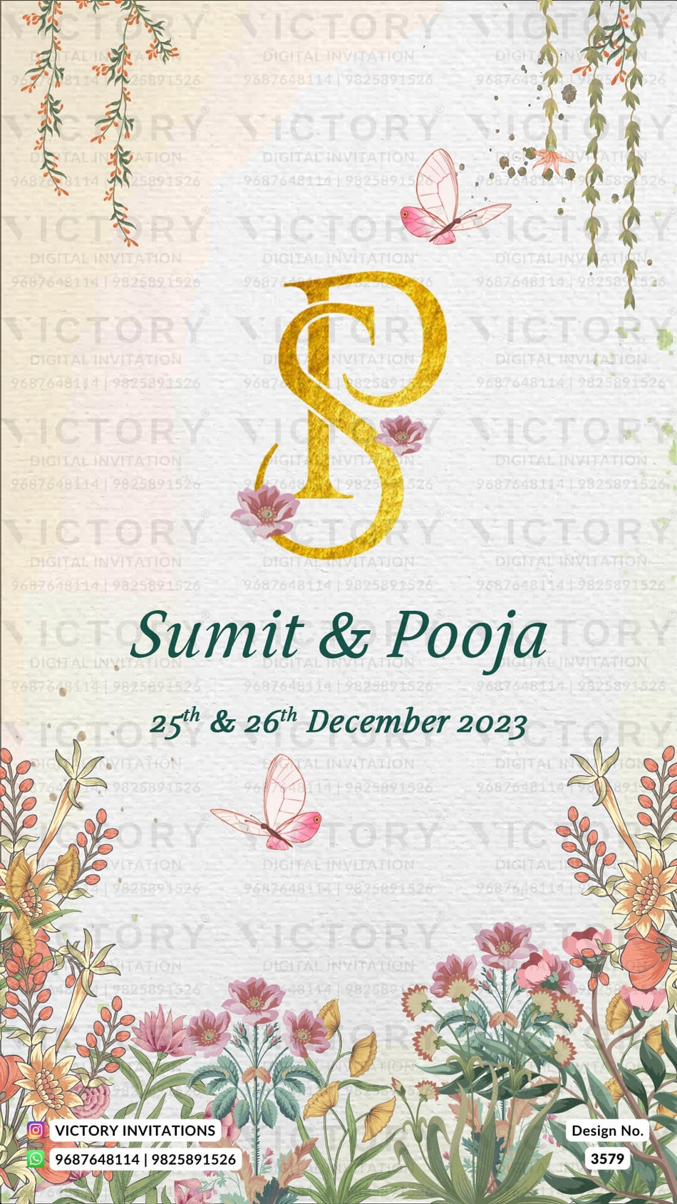 Wedding ceremony invitation card of hindu maharashtrian marathi family in English language with Floral theme design 3579