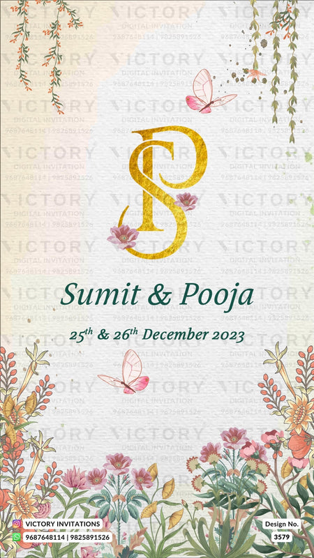 Wedding ceremony invitation card of hindu maharashtrian marathi family in English language with Floral theme design 3579