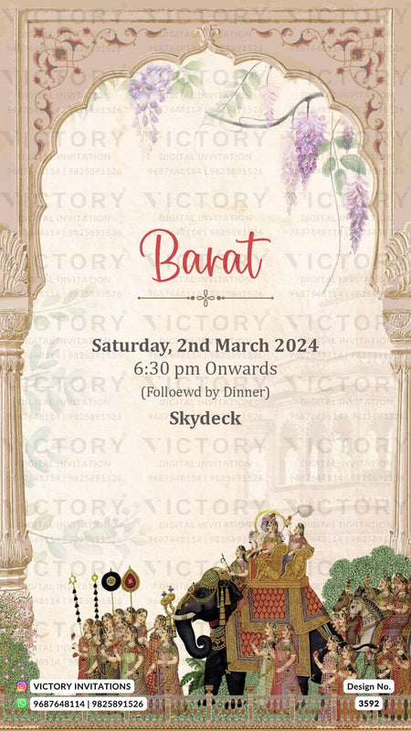Wedding ceremony invitation card of hindu Odiya family in English language with Vintage theme design 3592