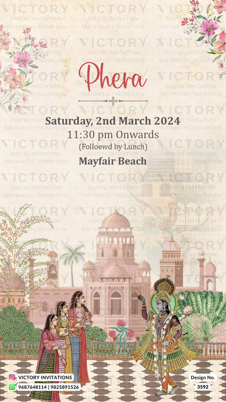 Wedding ceremony invitation card of hindu Odiya family in English language with Vintage theme design 3592