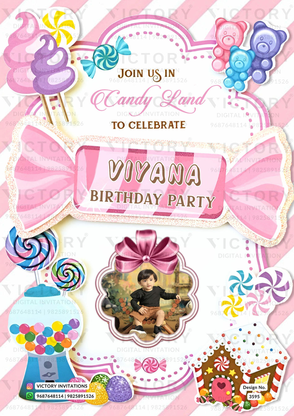 Birthday party invitation card in english language with chocolate, donut as candy theme design 3595