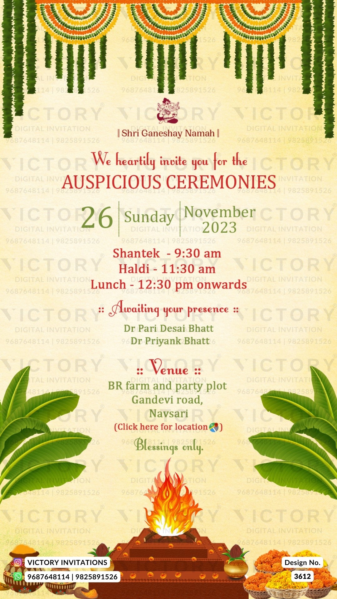 traditional couple caricature invitation card for wedding ceremony of hindu gujarati patel family in english language with arch theme design 3612