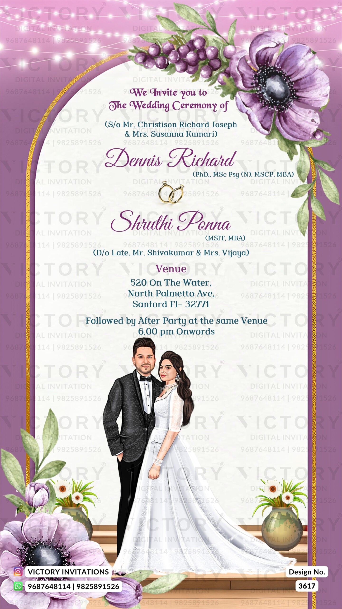 Stylish Couple Caricature Invitation Card For Wedding Ceremony Of Hind