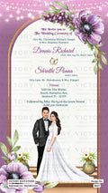 stylish couple caricature invitation card for wedding ceremony of hindu Modern family in english language with floral theme design 3617
