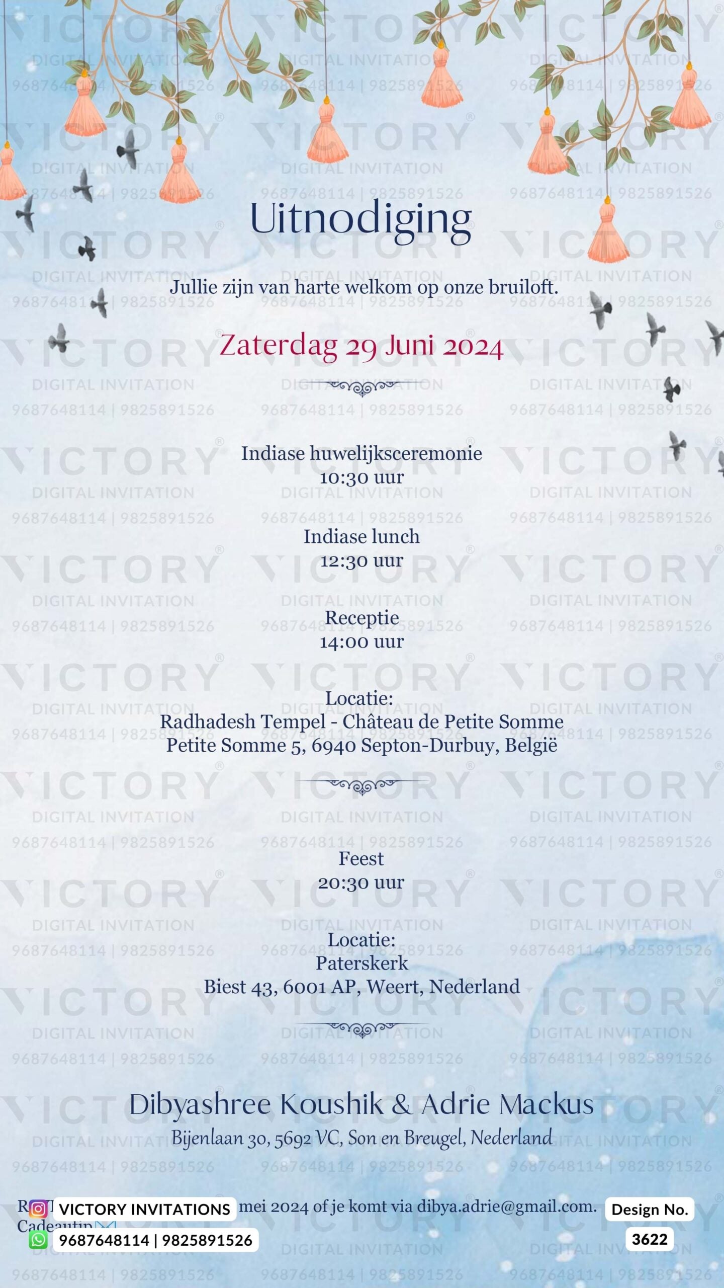 Wedding ceremony invitation card of hindu punjabi sikh family in english language with modern theme design 3622