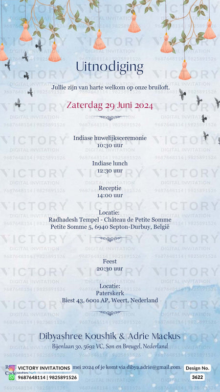 Wedding ceremony invitation card of hindu punjabi sikh family in english language with modern theme design 3622