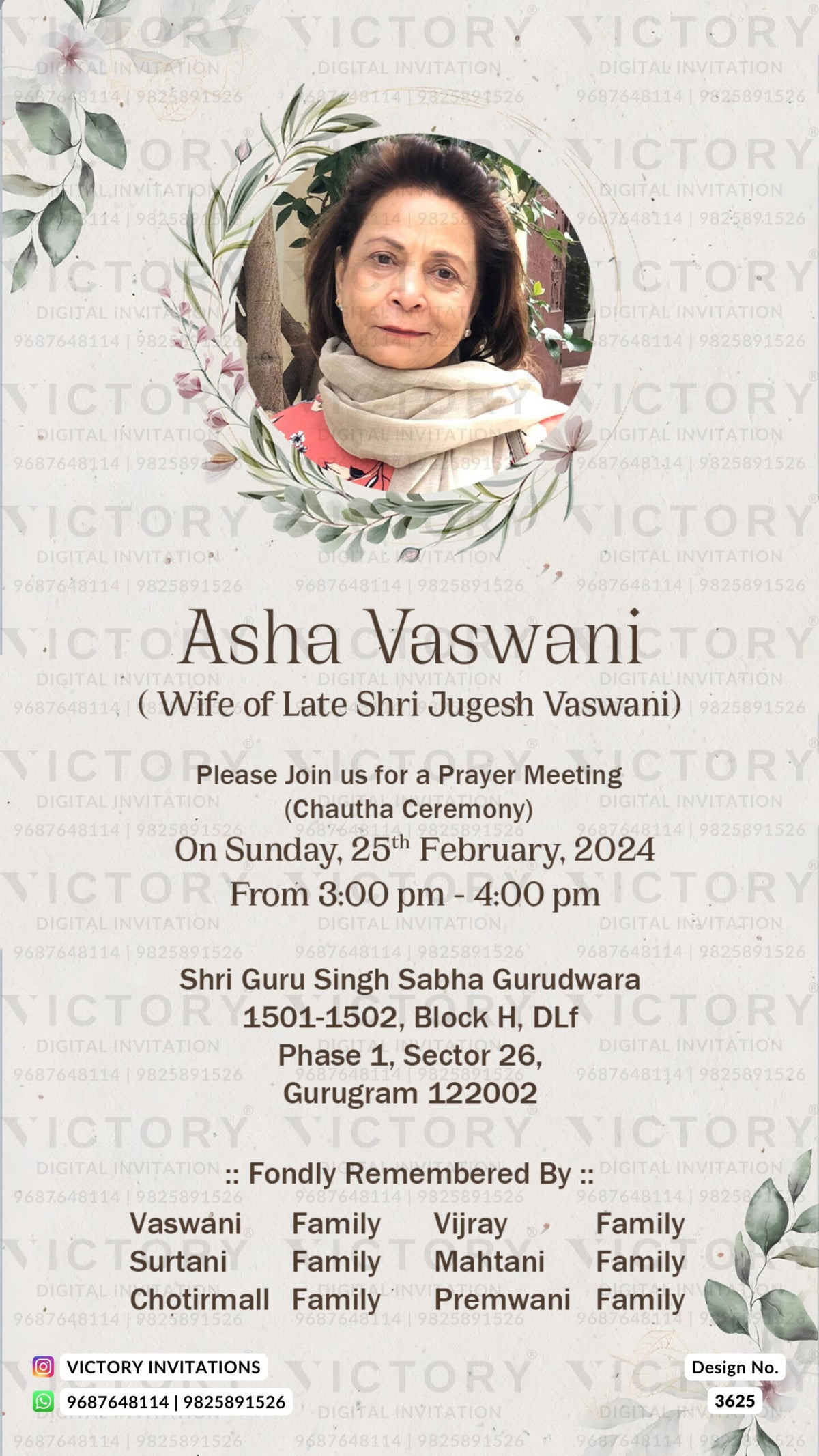 Chautha invitation card in english language with flowers, leaves as minimalistic theme design 3625