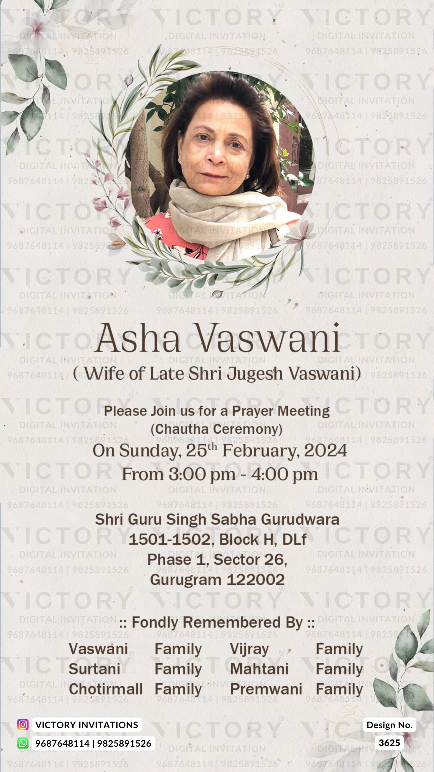Chautha invitation card in english language with flowers, leaves as minimalistic theme design 3625