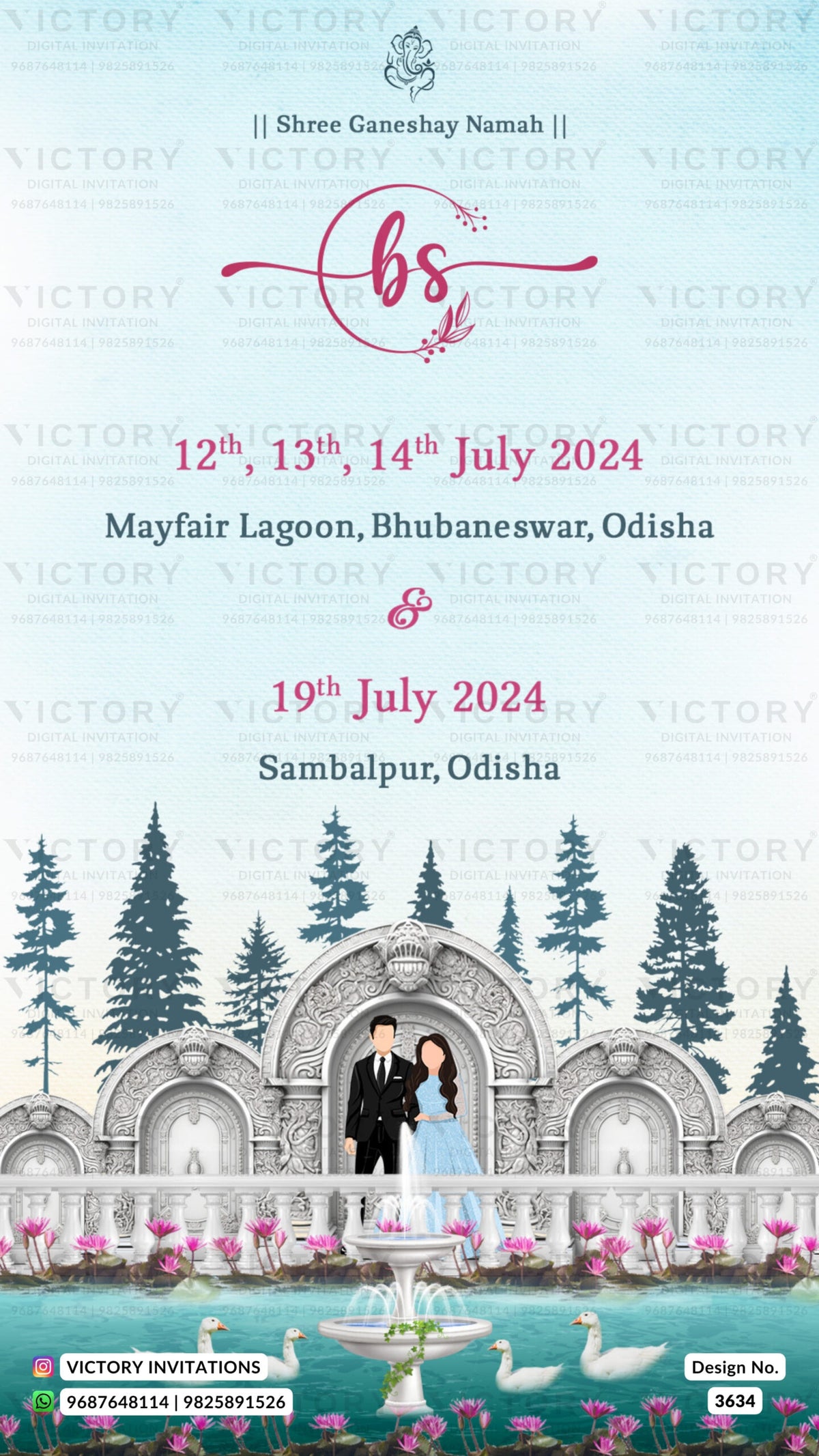 stylish couple caricature invitation card for wedding ceremony of hindu Odiya family in english language with traditional theme design 3634