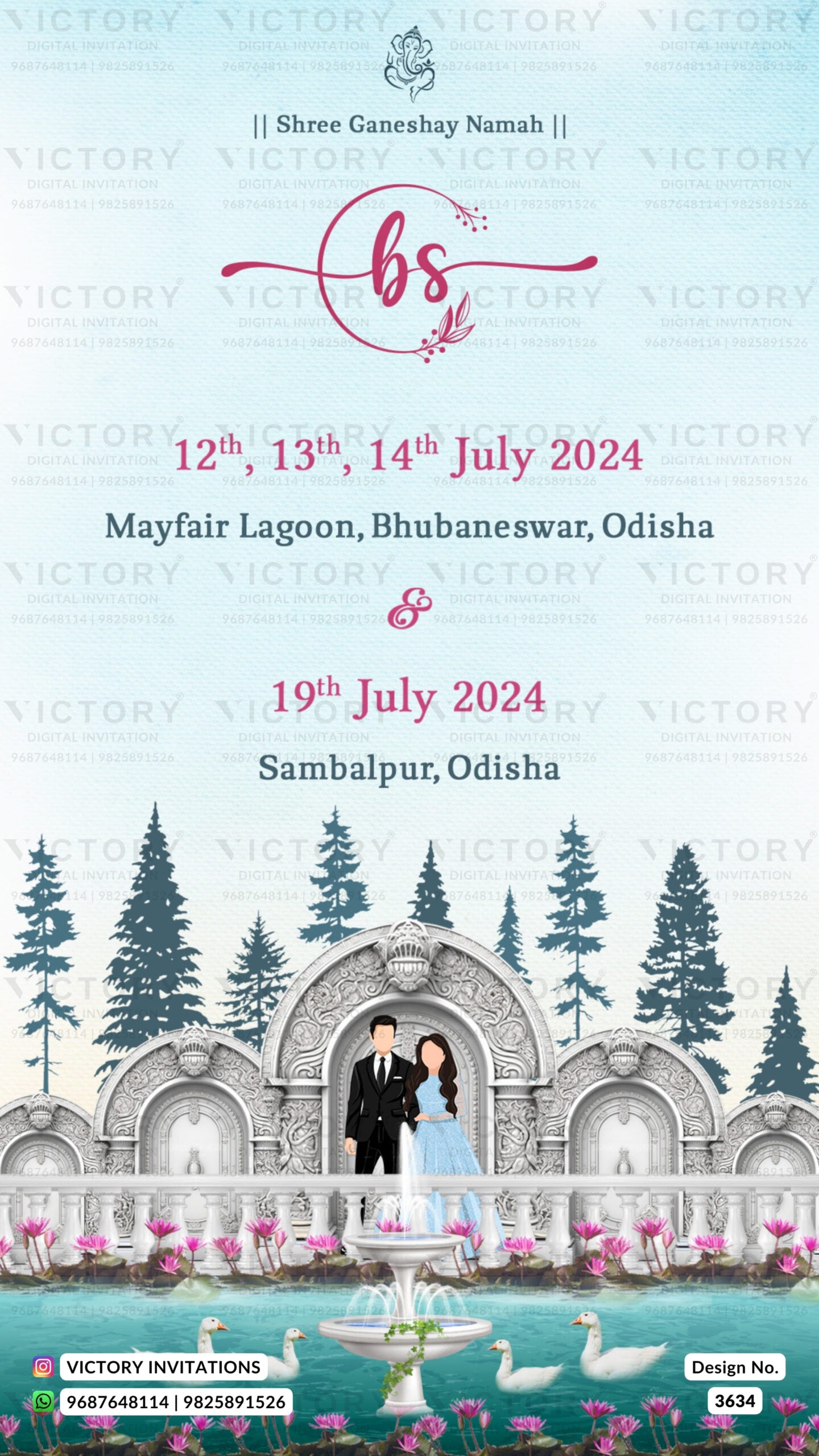 stylish couple caricature invitation card for wedding ceremony of hindu Odiya family in english language with traditional theme design 3634