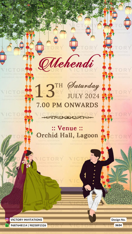 stylish couple caricature invitation card for wedding ceremony of hindu Odiya family in english language with traditional theme design 3634