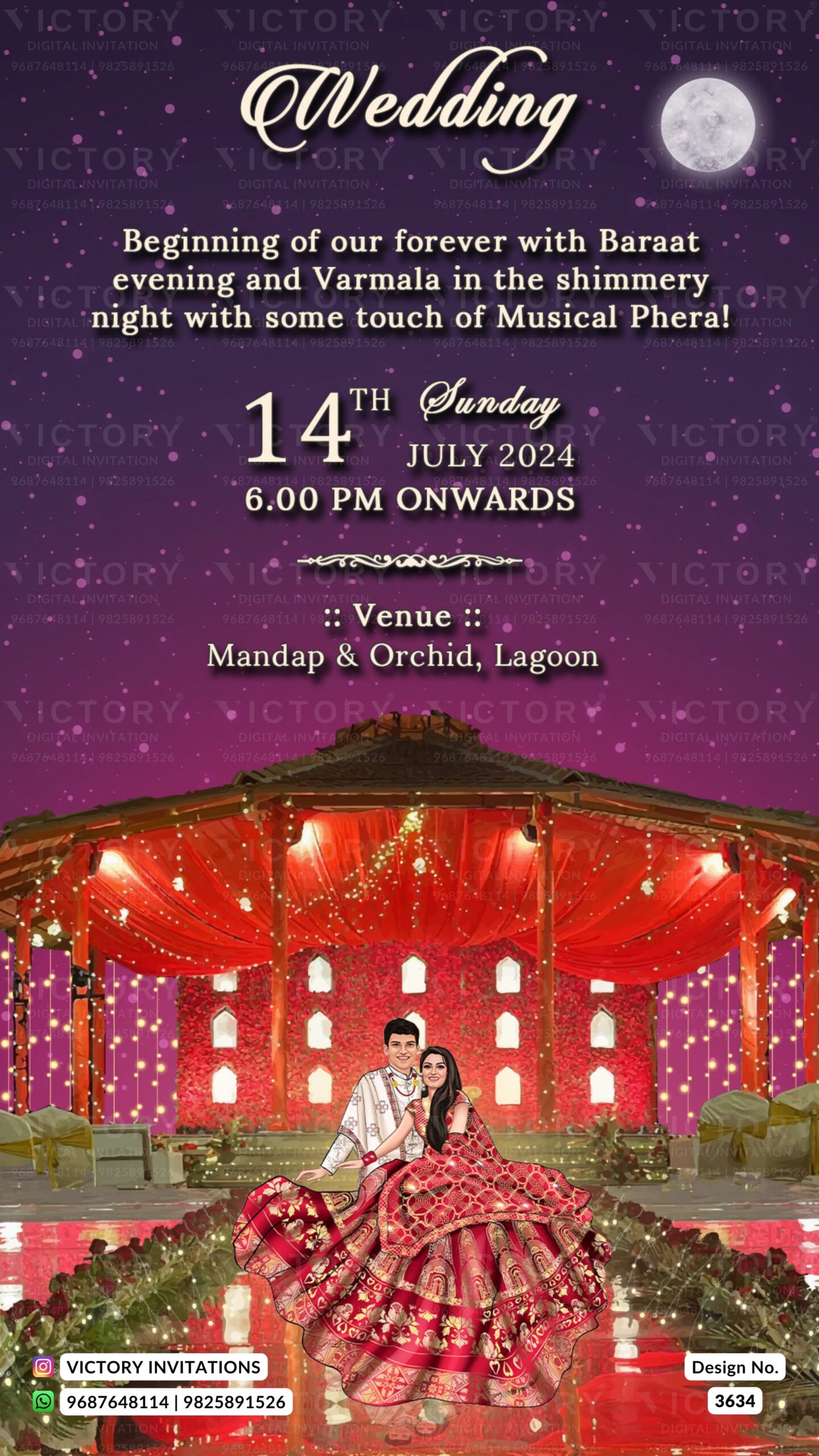 stylish couple caricature invitation card for wedding ceremony of hindu Odiya family in english language with traditional theme design 3634