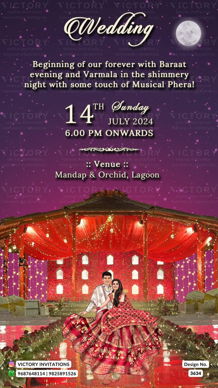 stylish couple caricature invitation card for wedding ceremony of hindu Odiya family in english language with traditional theme design 3634